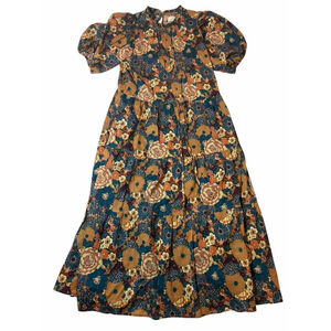 Birds of Paradis Trovata Floral Midi Dress Puff Sleeve Boho Cottagecore Small